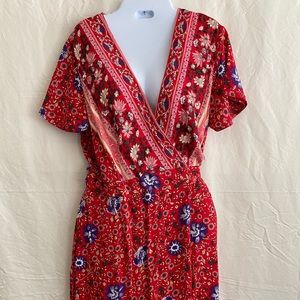 Zesica L red floral long wrap dress
